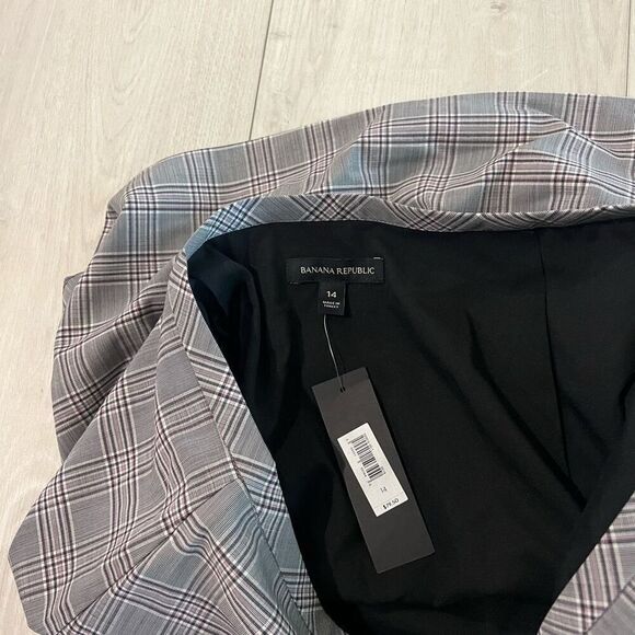 Banana Republic Gray White Plaid Pencil Wool Blend Mini Skirt Sz 14 - Picture 7 of 9